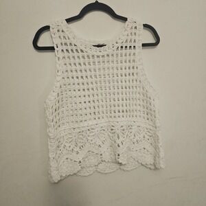 Ultra Pink Crochet‎ White Womens Blouse Cottagecore Boho Peasant